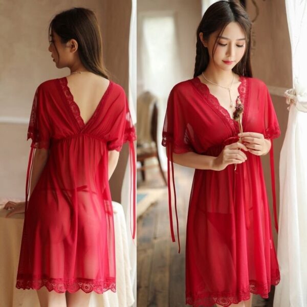 Purple Deep-V Babydoll Dress Sleepwear Lingerie Ready Stock - Red Color