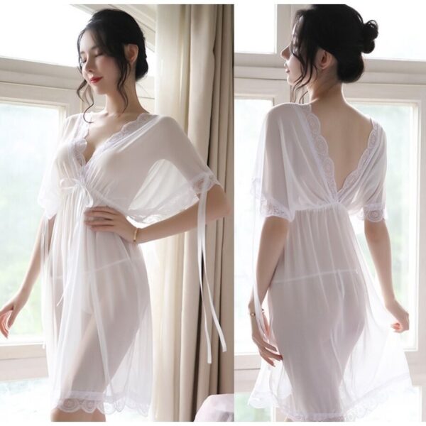 Purple Deep-V Babydoll Dress Sleepwear Lingerie Ready Stock - White Color